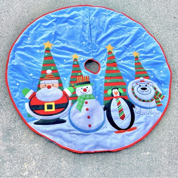 Christmas Tree Skirt With Santa Claus, Snowman, Penguin, and Polar Bear 47” - Picture 2 of 8